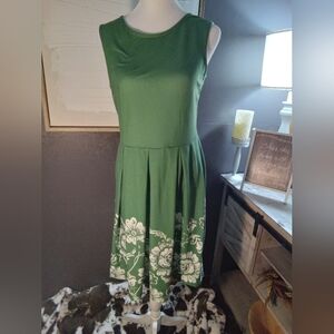 Lily Green Sleeveless Midi Dress with White Floral Hem